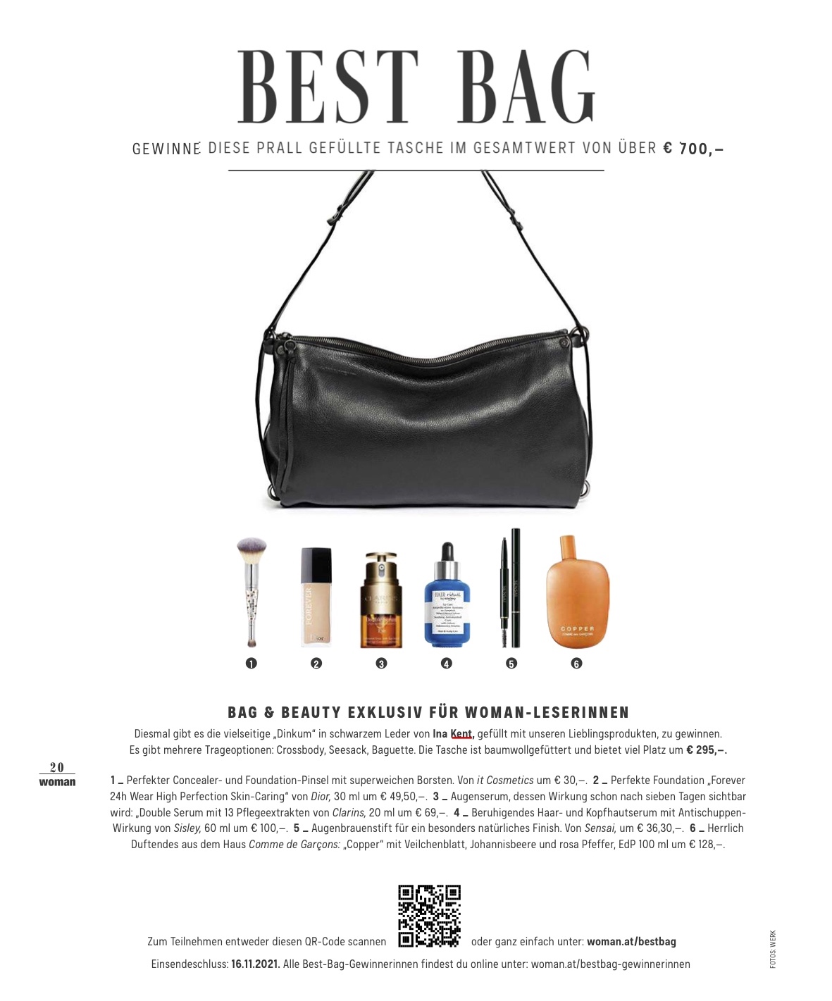 INA KENT Presseclipping WOMAN Magazin "Best Bag"