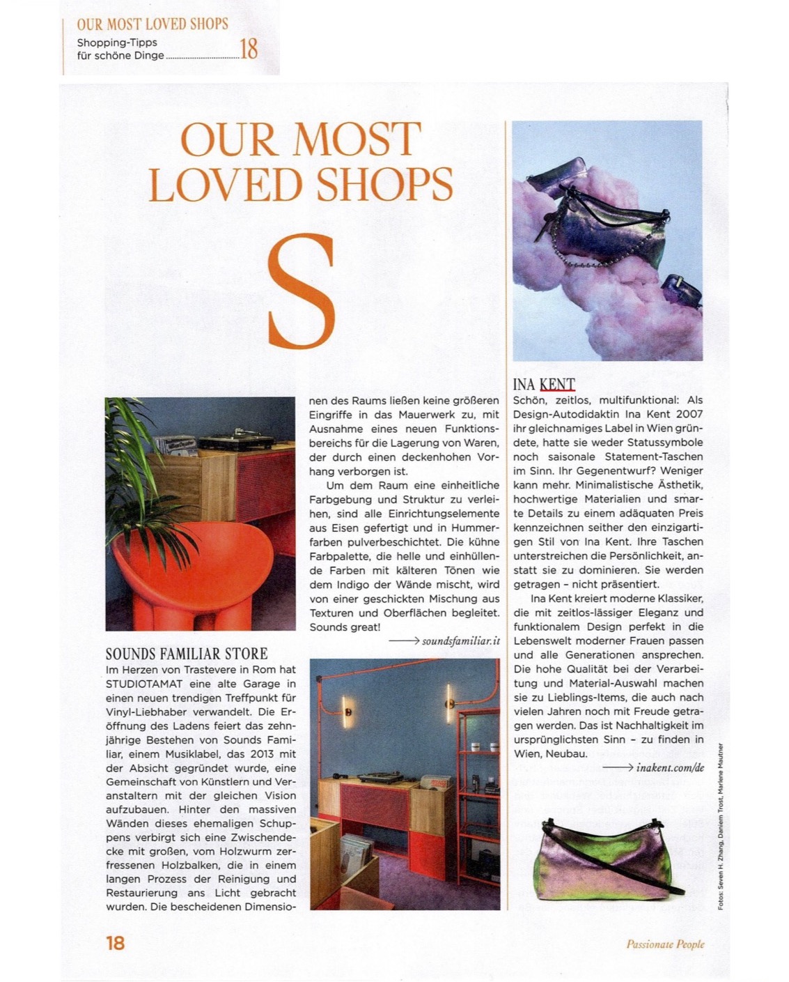 Artikel-Ausschnitt aus der Beilage IDA der Kleinen Zeitung mit dem Titel "Our Most Loved Shops"