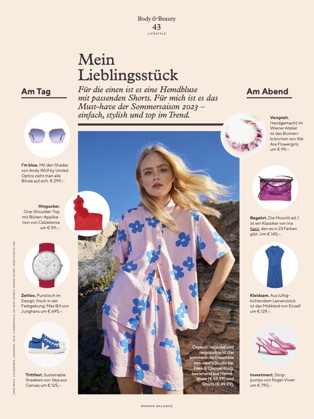 Seite im Magazin Woman Balance "Mein Lieblingsstück" featuring INA KENT MOONLIT ed.1 crackled neon pink