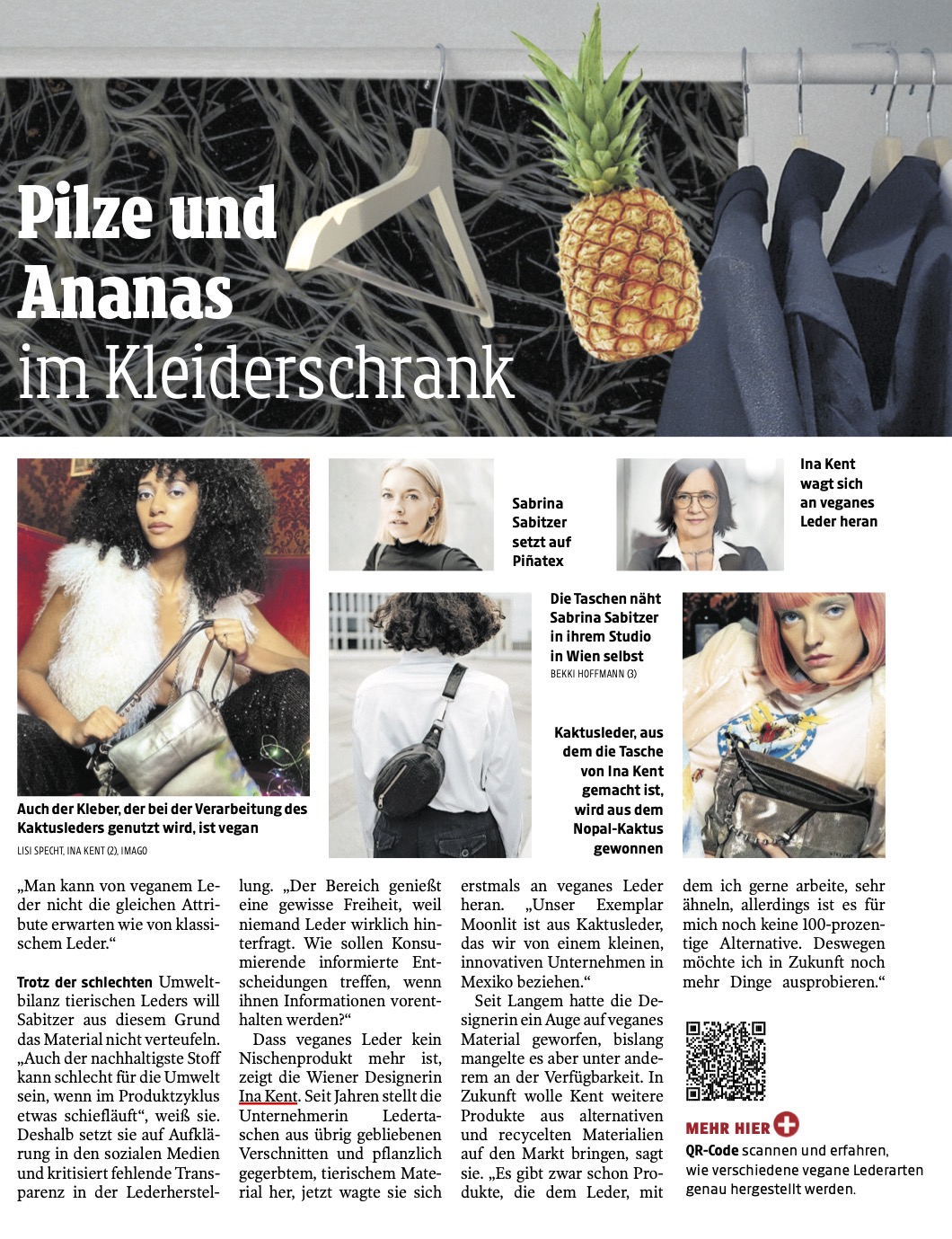 Seite aus der Kleinen Zeitung Kärnten mit einem Artikel zu INA KENTs Taschen vom 8. Jänner 2023