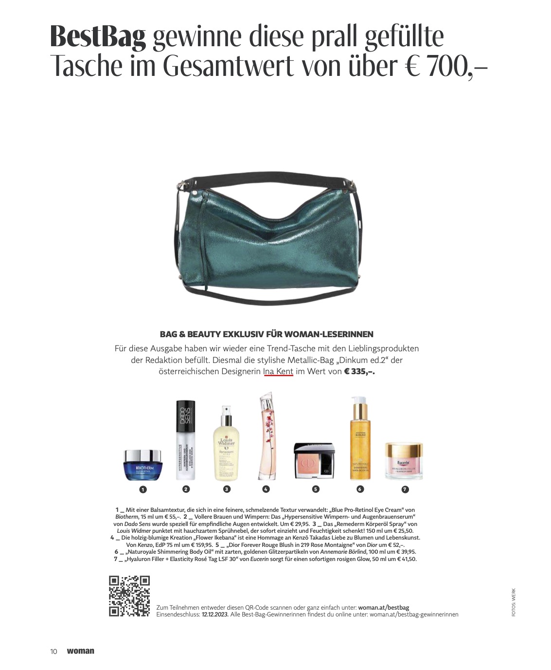 INA KENT Presseclipping WOMAN "Best Bag" vom November 2023