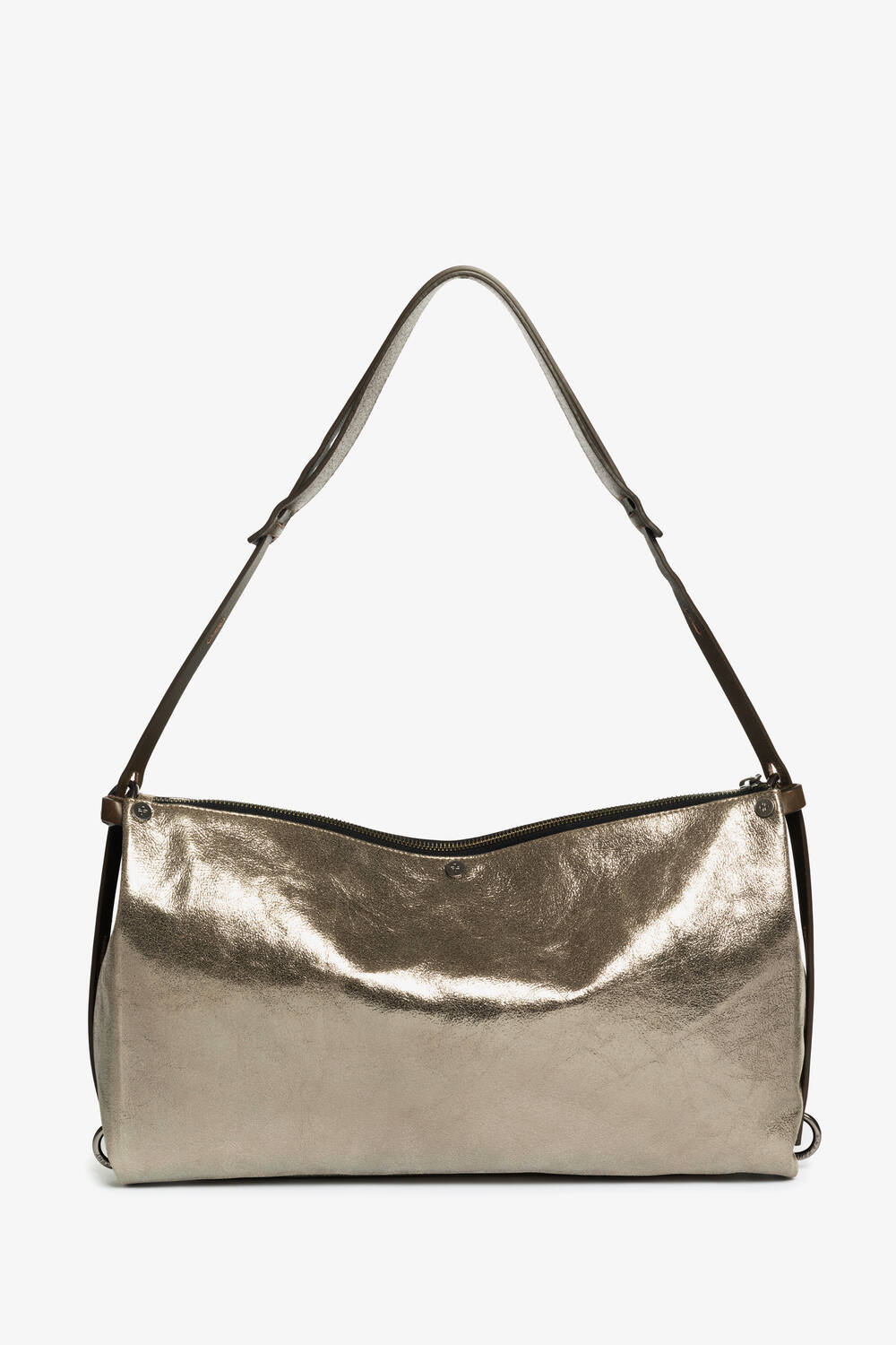 INA KENT vielseitige Handtasche aus schimmerndem metallic Leder DINKUM ed.2 crackled anthra