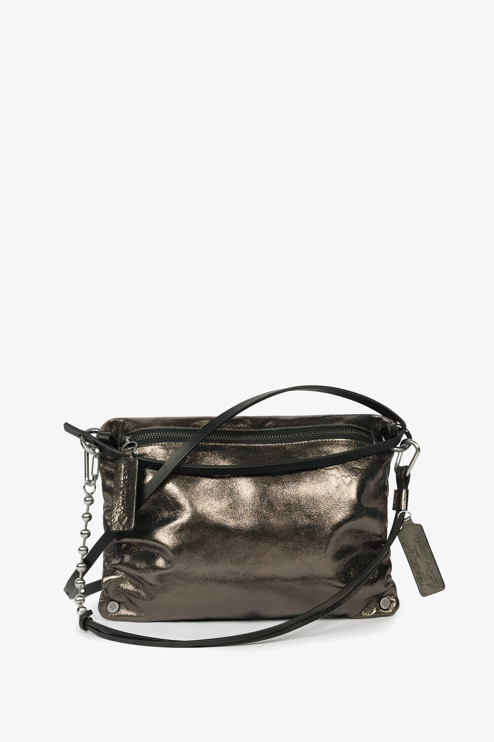 INA KENT Crossbody Bag sweet16-Kollektion MOONLIT ed.1 S16 in dunklem Metallic-Leder und BALL'N'CHAIN ed.2 S16