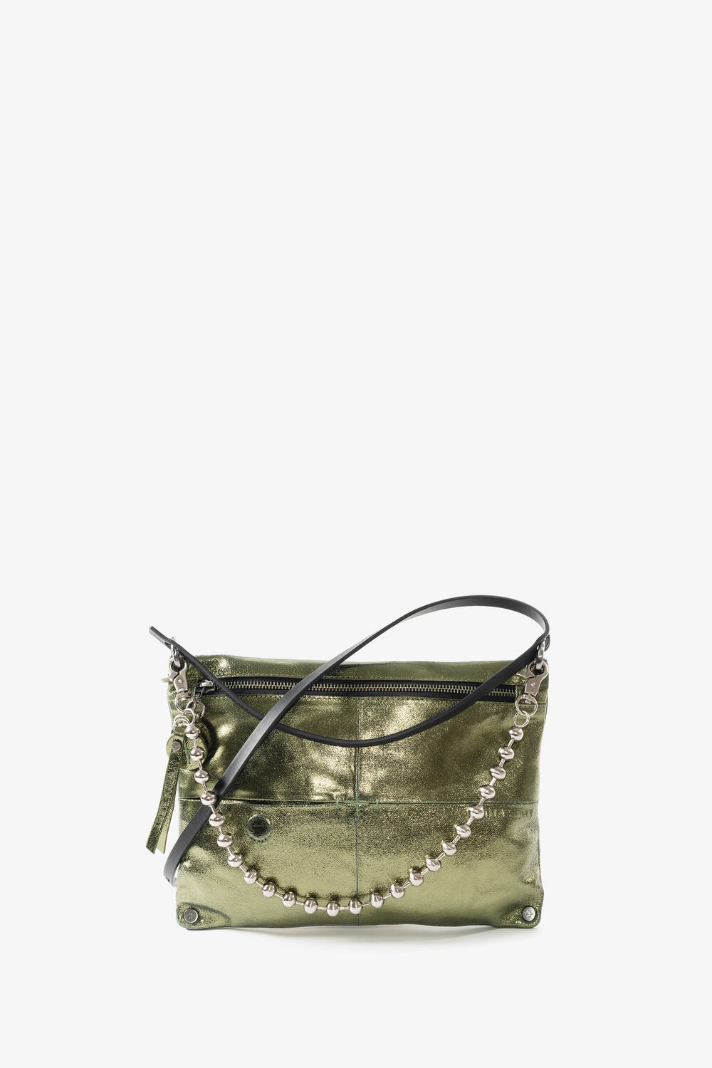 Crossbody Bag von INA KENT MOONSTRUCK ed.2 aus Metallic-Leder in grün und Schlüsselkette BALL'N'CHAIN ed.1 