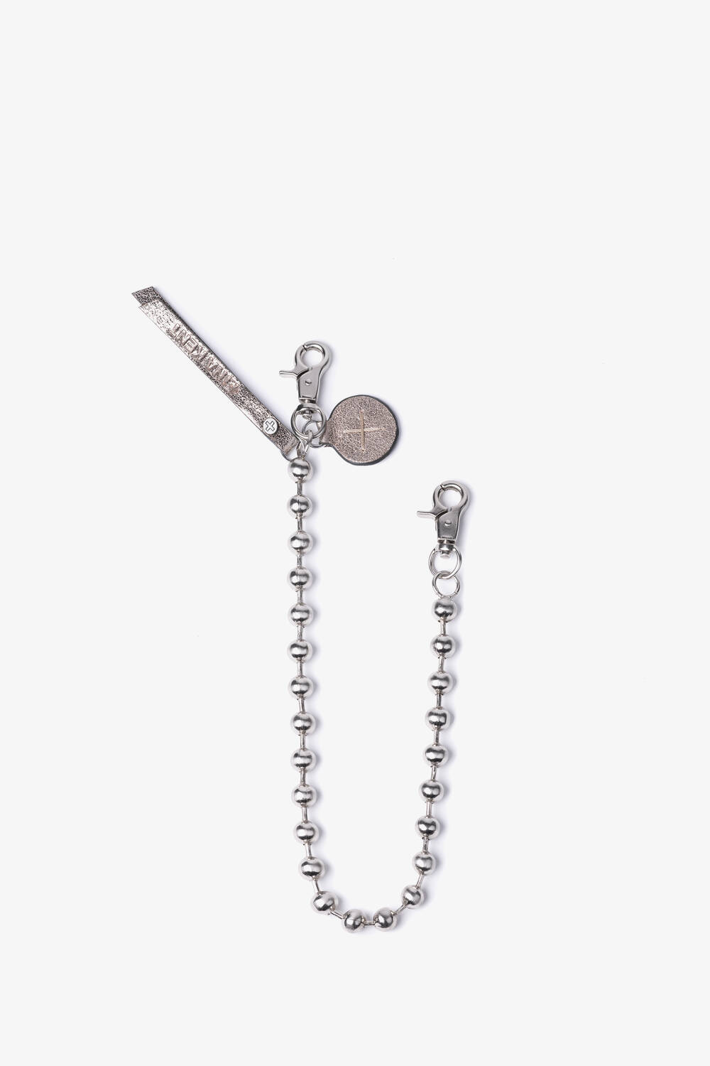BALL'N'CHAIN ed.1 metalllic bright anthra: Silver key chain with ball links and leather pendant