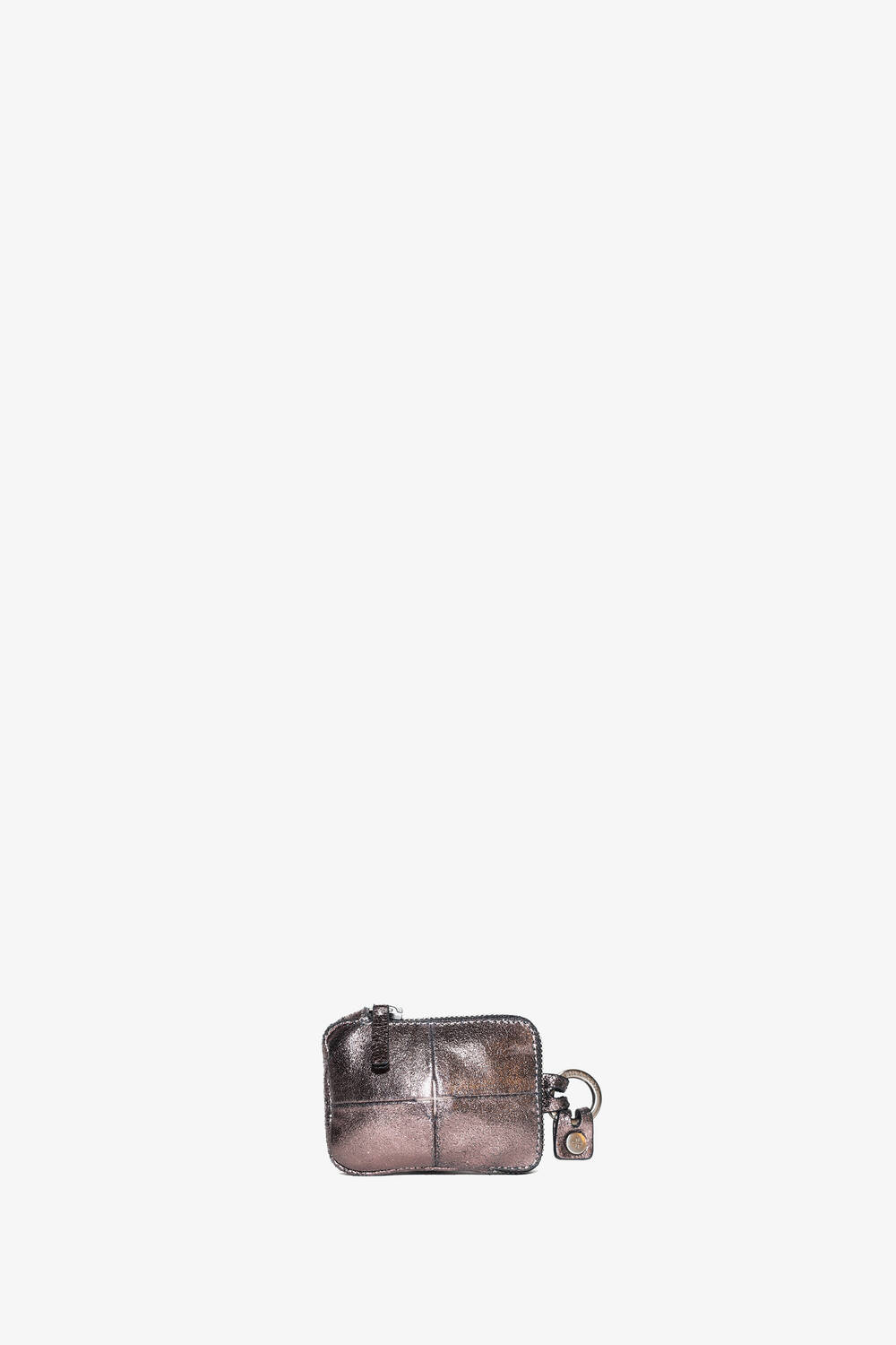 Mini wallet X.LOMI ed.2 by INA KENT with shimmering leather surface and snap hook from the front 