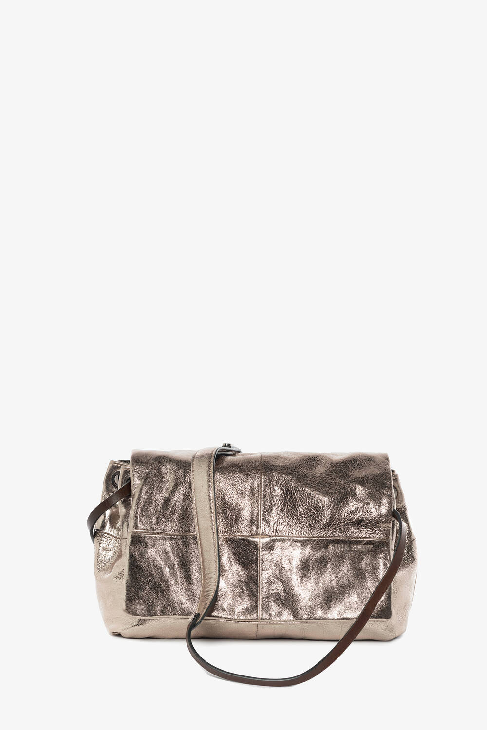 golden metallische Flapbag aus Leder von vorne