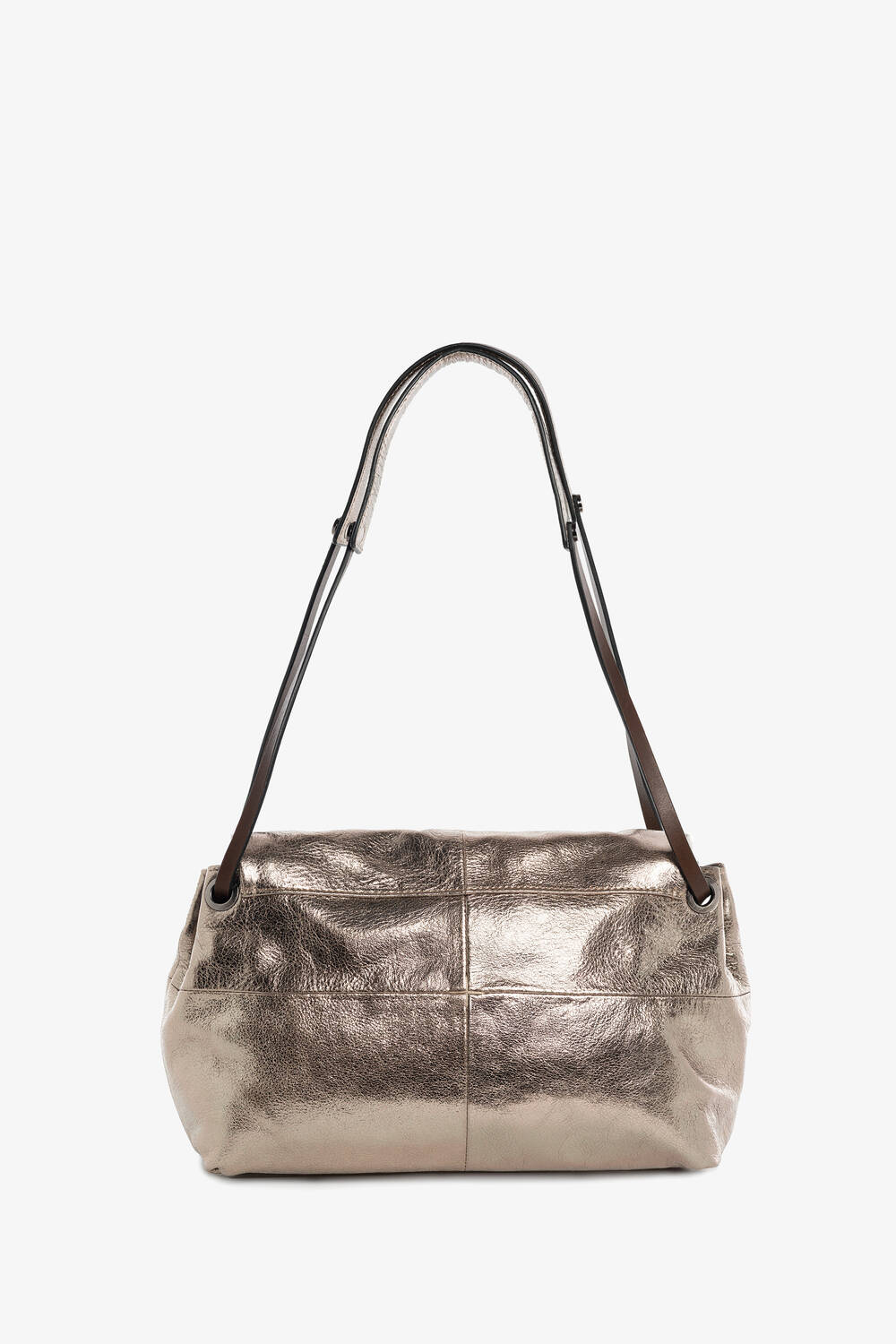 golden metallische Flapbag aus Leder von Hinten