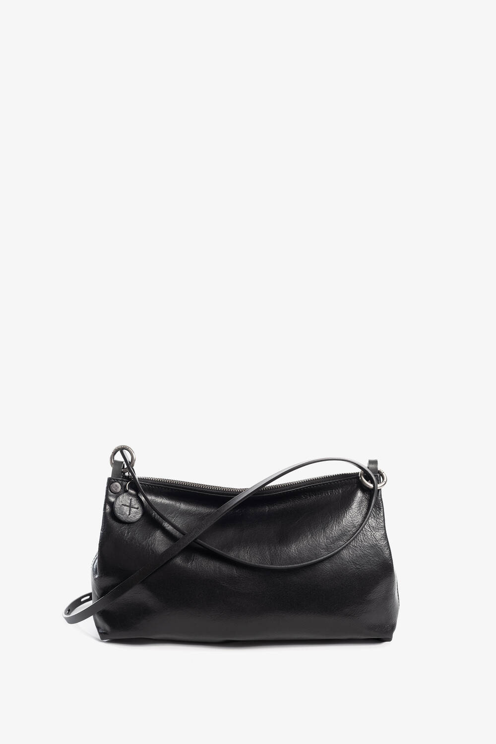 Schwarze Lederhandtasche aus Büffelleder Namen sORNAMENT ed.2 von vorne