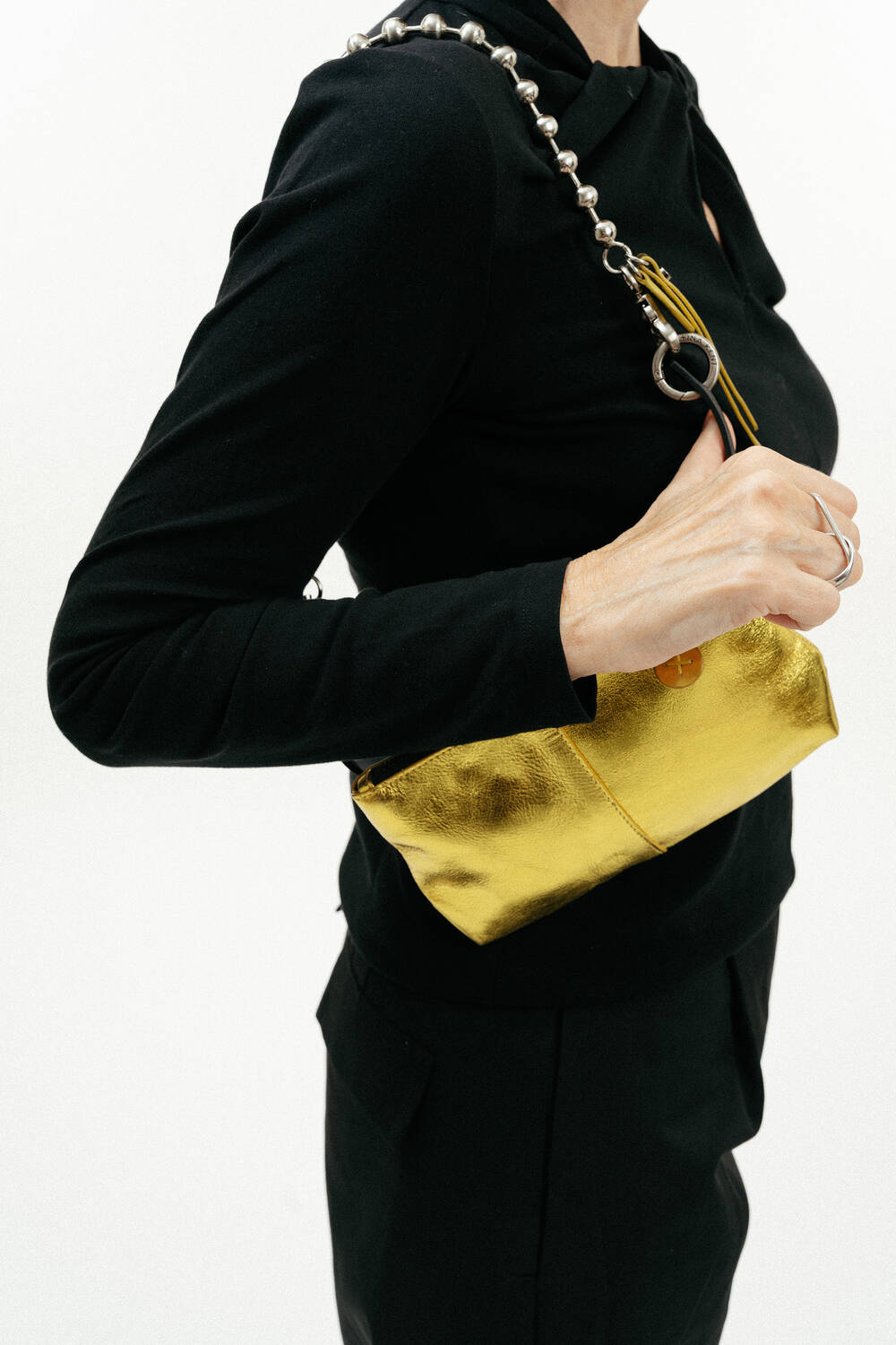 INA KENT bag in metallic neon yellow leather shoulder bag