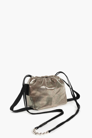 INA KENT kleine Schulter-und Handtasche aus schimmerndem metallic Leder LIL BUFFY ed.1 crackled anthra