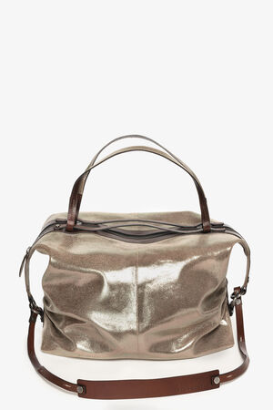 Spacious weekender bag made of metallic leather DELA EDEN ed.1 crackled anthra