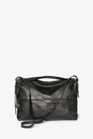 Handtasche aus schwarzem Leder –  ROVE ed.3 black & red stitching