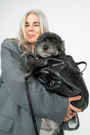 INA KENT Tasche DELA EDEN ed.1 aus Metallic-Leder in schwarz mit Hund