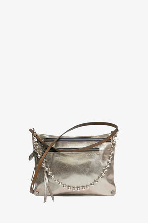 Schultertasche MOONLIT ed.2 mit Kettenaccessoire BALL'N'CHAIN ed.1 crackled anthra