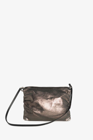 Back of the bag in metallic dark anthracite leather.