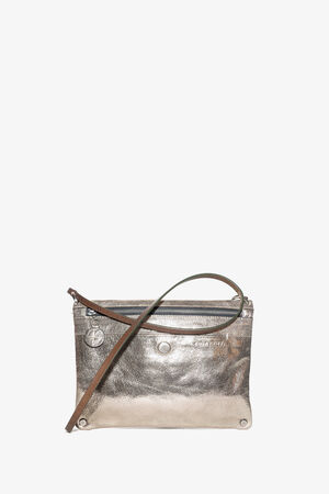 Rectangular leather bag MOONSTRUCK ed.1 by INA KENT in shimmering gold color from the front 