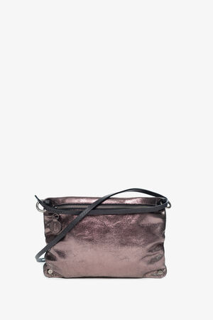 Shoulder bag in shimmering taupe leather called MOONLIT ed.1 from the front