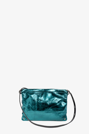 Umhängetasche aus grün-blauem Leder namens MOONLIT ed.1 von hinten