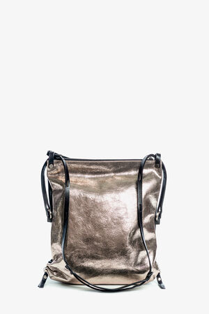 Goldene Leder Handtasche mit schwarzem Riemen