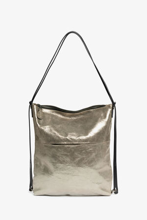 INA KENT Rucksacktasche in goldener Farbe, mit schwarzen Riemen von Hinten