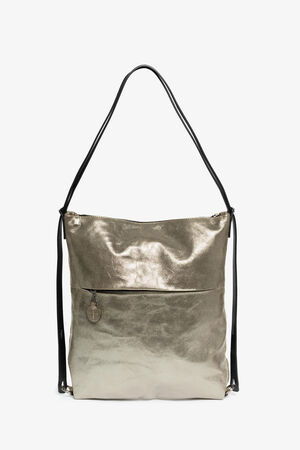 INA KENT Rucksacktasche in goldener Farbe, mit schwarzen Riemen von Vorne