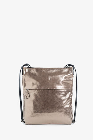 Goldene große Ledertasche mit schwarzen Riemen 