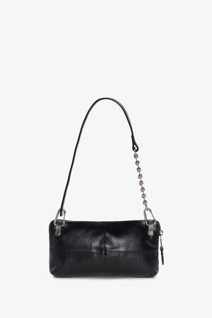 Kleine INA KENT Leddertasche mit schwarzem Riemen mit Kugelelementen von Hinten