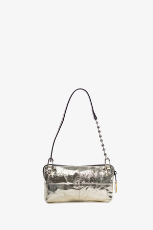 Eine silberne INA KENT Geldbörse mit langem Riemen.