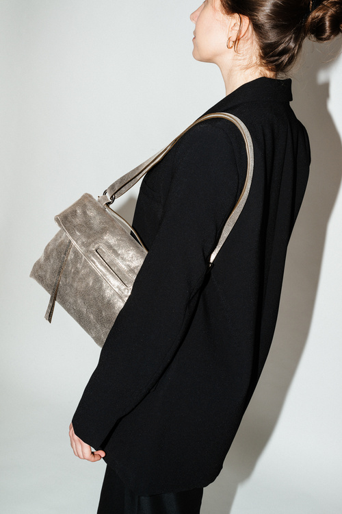 INA KENT changeable foldover shoulder bag made of metallic leather ALITA ed.1 crackled anthra