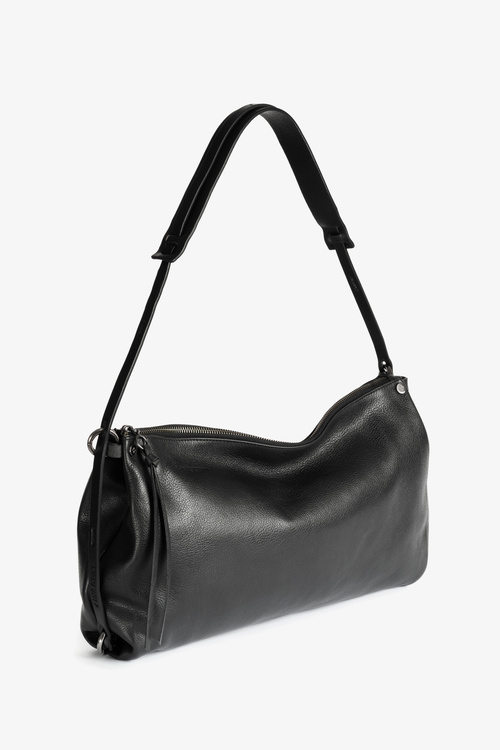 Side view versatile practical INA KENT shoulder bag made of soft black leather DINKUM ed.2 black