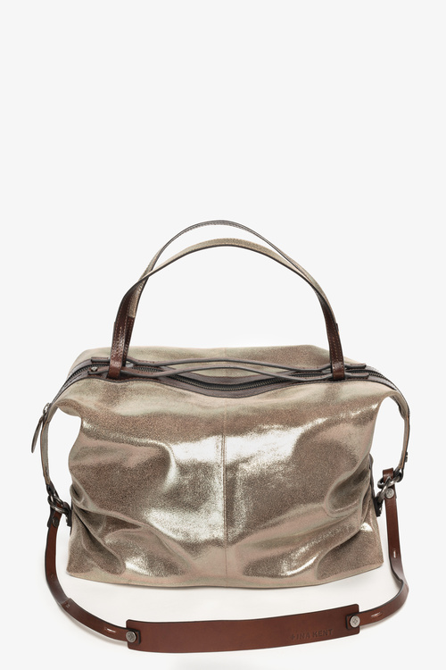 Spacious weekender bag made of metallic leather DELA EDEN ed.1 crackled anthra