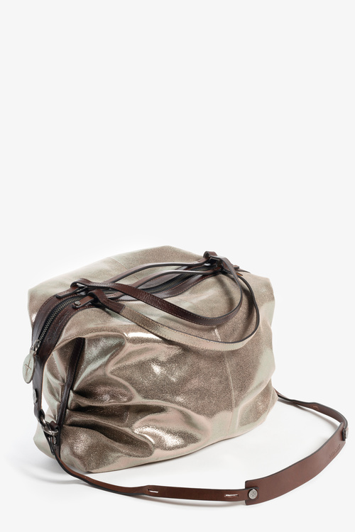 INA KENT spacious leather tote, shoulder bag DELA EDEN ed.1 crackled anthra side view