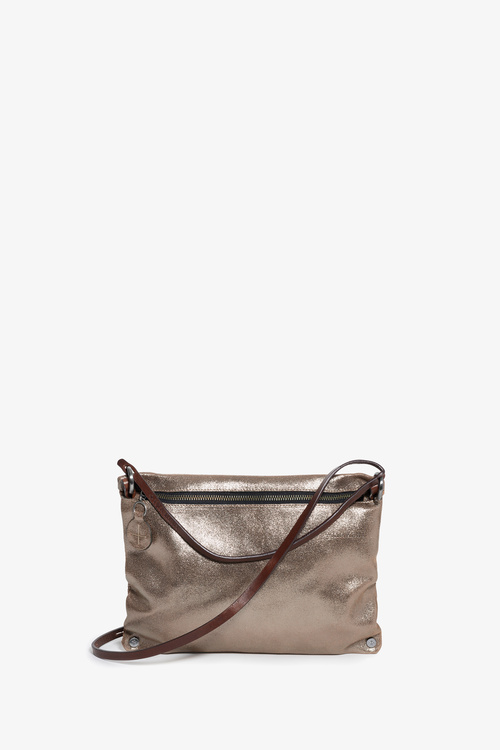 INA KENT MOONLIT ed.1 eco antique metallic anthra – Schultertasche aus pflanzlich gegerbten Leder im Metallic-Look