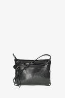 INA KENT Umhängetasche aus schwarzem Metallic-Leder mit längenverstellbarem Lederriemen und Außenfach, Modell MOONLIT ed.2 