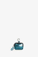 Earbud Etui in blau-grünem metallischem Leder von Vorne
