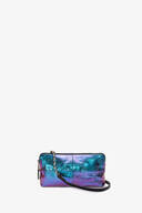 Blau-Lila changierende Schultertasche mit Metallkugelriemen