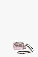 A small metallic pink INA KENT crossbody bag with a black strap and a matching mini pouch, placed against a plain white background.