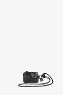Small black leather INA KENT crossbody pouch with a zip closure, silver hardware, and an attached strap, displayed against a plain white background.