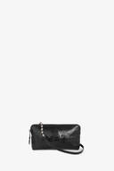 kleine schwarz glänzende Ledertasche mit Lederriemen