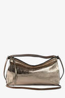 Goldene Ledertasche mit braunen Riemen von vorne