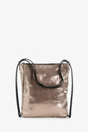 Goldene große Ledertasche mit schwarzen Riemen 