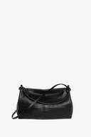 An INA KENT black leather shoulder bag with a zipper closure and an adjustable strap, displayed against a plain white background.
